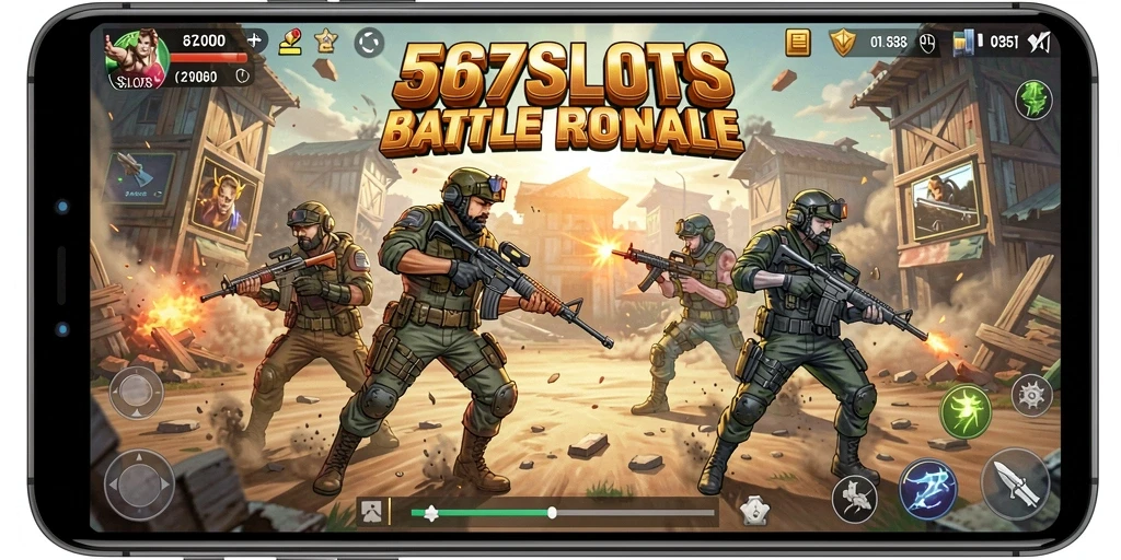 Gameplay seru 567SLOTS dalam pertempuran Battle Royale.