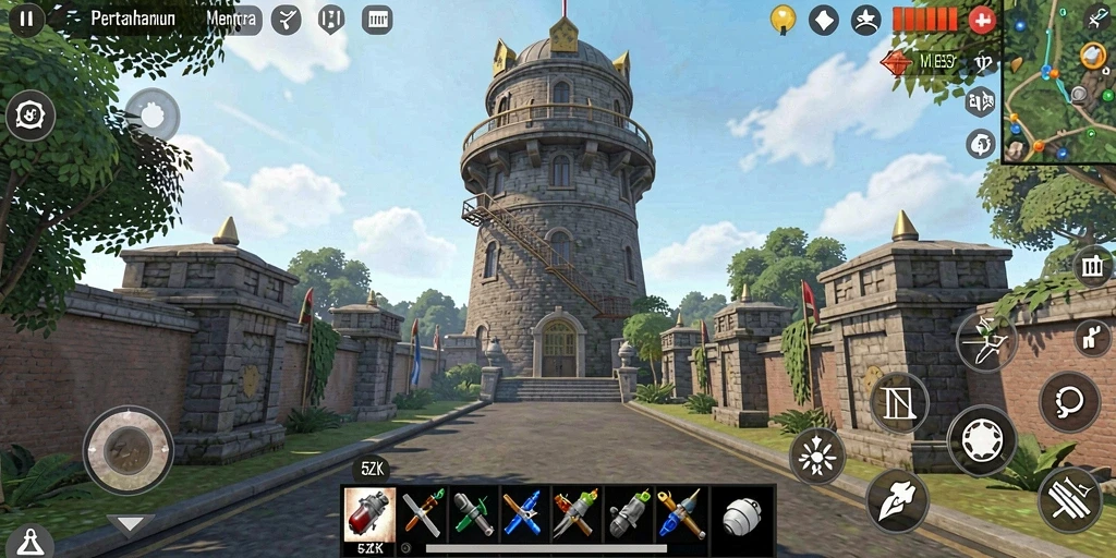 Screenshot gameplay Tower Defense 5ZK dengan aksi menara bertahan.