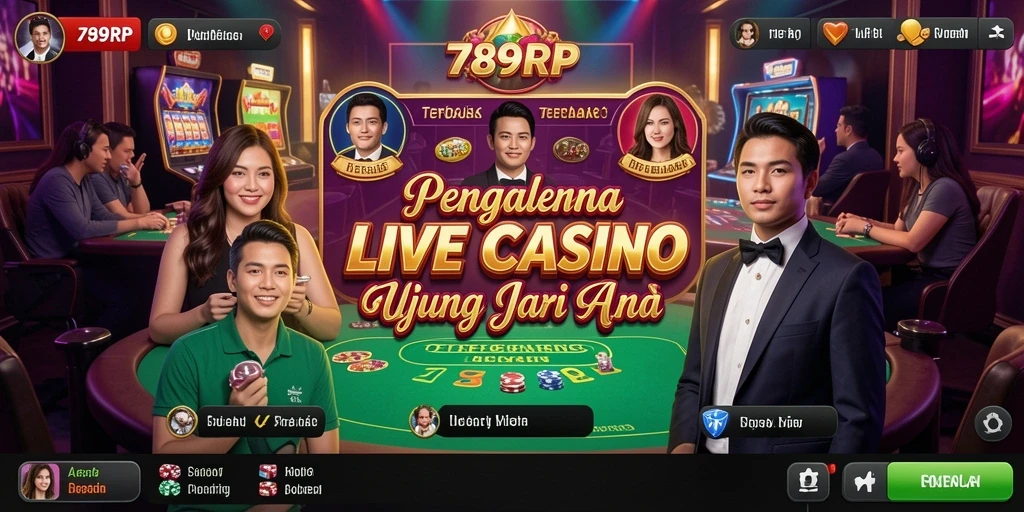 Screenshot gameplay 789RP yang menunjukkan dealer langsung dan suasana kasino.