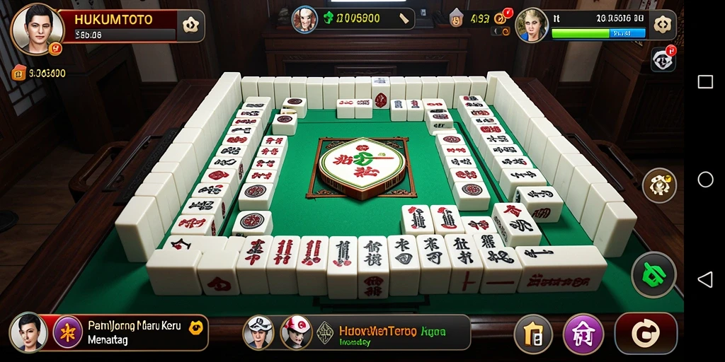 Tampilan gameplay menarik dari HUKUMTOTO dengan ubin Mahjong.
