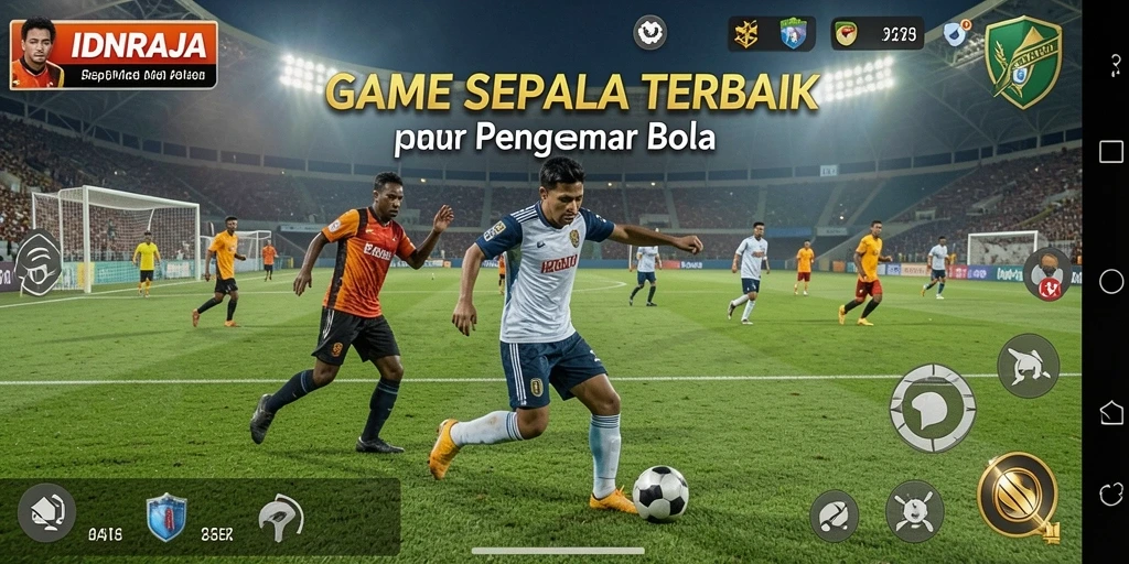 Screenshot IDNRAJA menampilkan gameplay yang seru dalam pertandingan sepak bola.