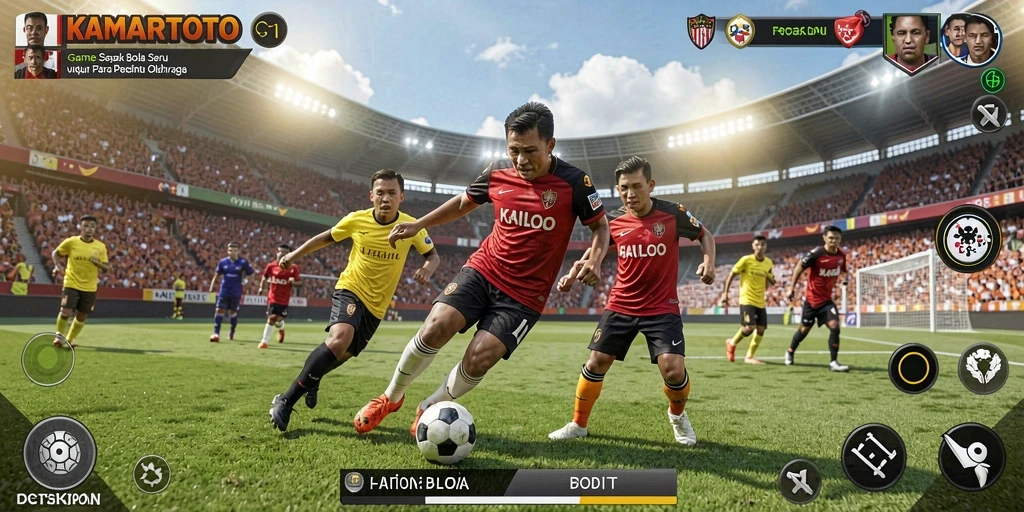 Gameplay KAMARTOTO menampilkan aksi sepak bola yang mendebarkan.