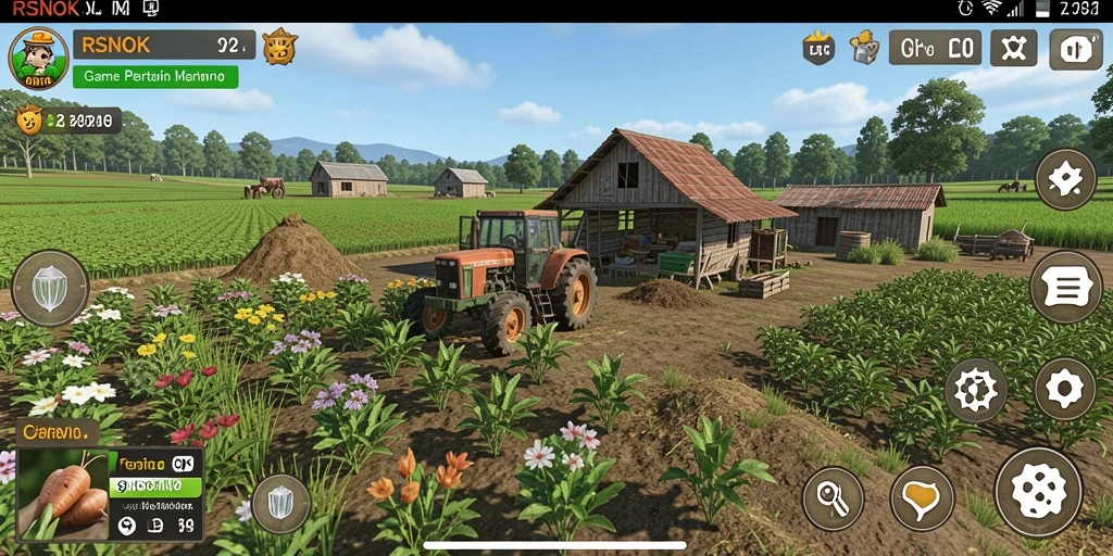 Tangkapan layar gameplay RSNOK menunjukkan keindahan ladang yang sedang dikelola.