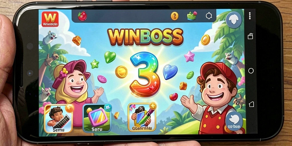 Tampilan gameplay WINBOSS yang menarik dan penuh warna dalam momen mencocokkan simbol.
